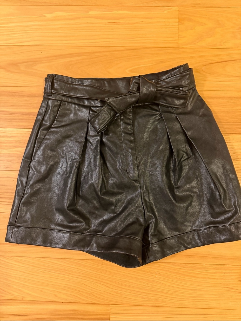 Express High-Waist Faux Leather Shorts in Black